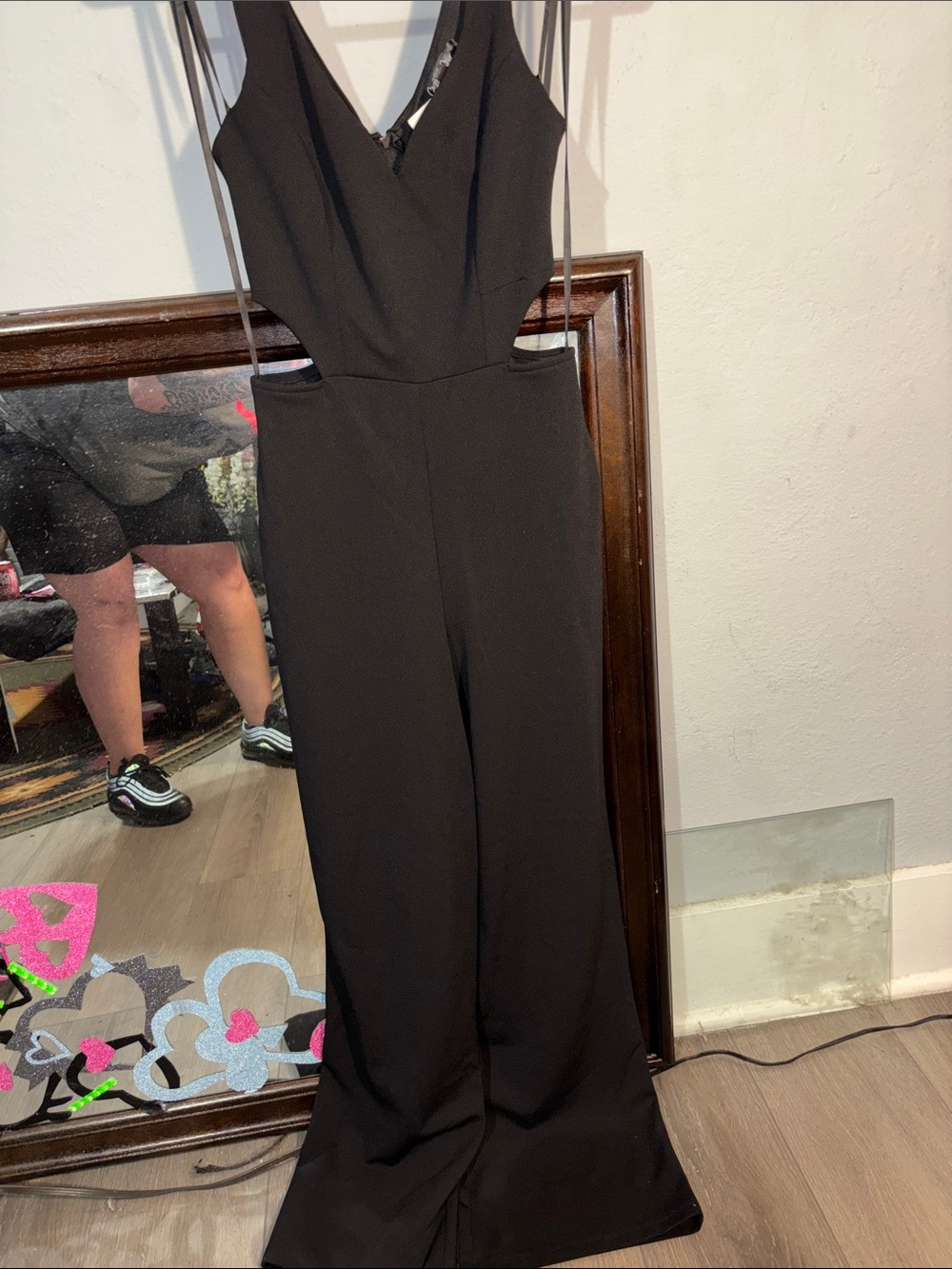 Women's new Crystal Sky v-neck cutout jumpsuit with Back Zipper in black size ds